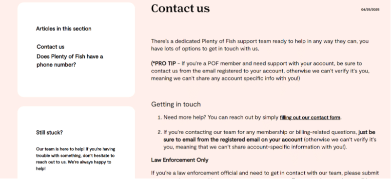 POF’s Customer Support POF’s Customer Support
