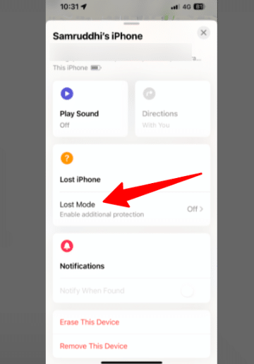 Enable Lost Mode with contact information Enable Lost Mode with contact information